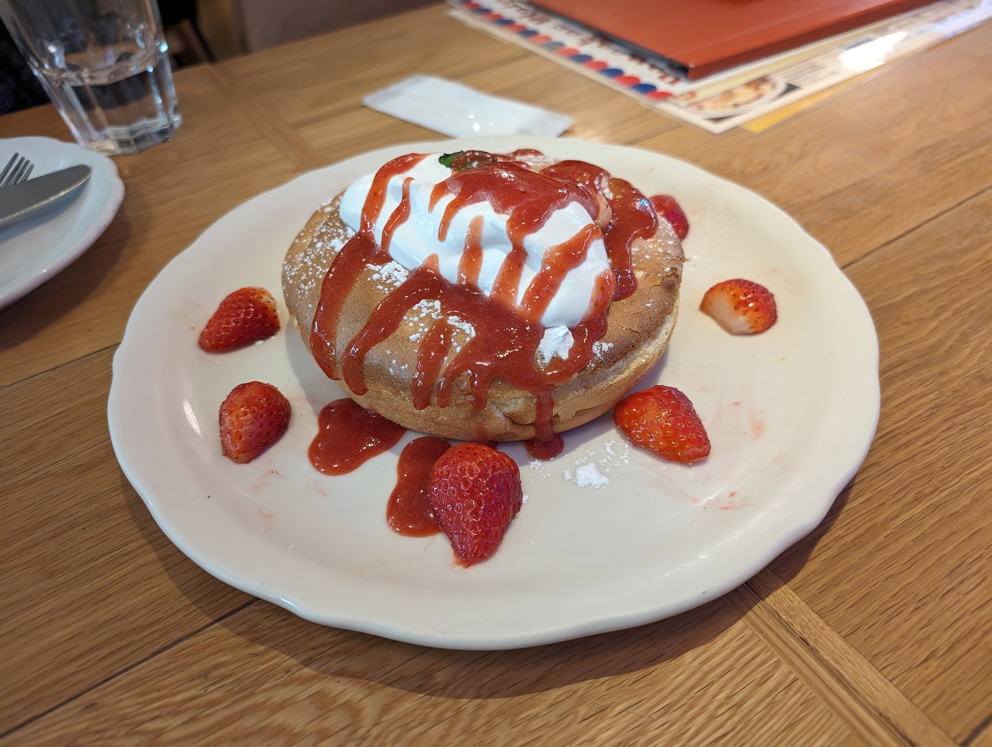 Strawberry pancake filled with mascarpone cream at Original Pancake House